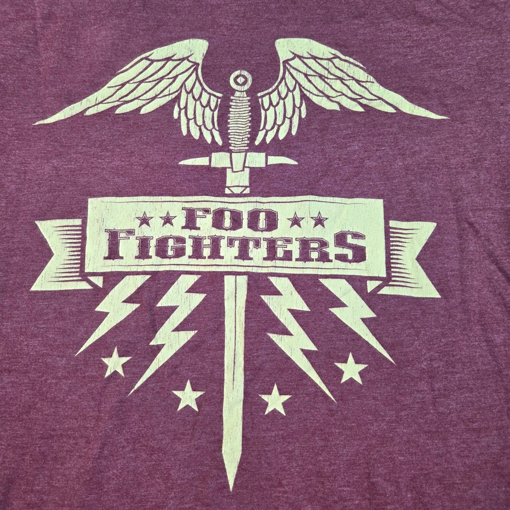 Optima Foo Fighters Graphic Tee Mens S Short Sleeve Winged Sword Crest Burgundy